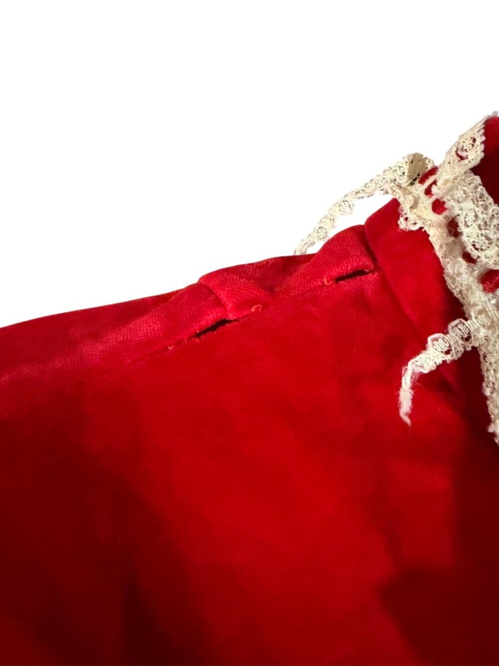 Vintage Mrs. Clause Red Velvet Dress With White Fur Trim & Lace Collar - Picture 3 of 11